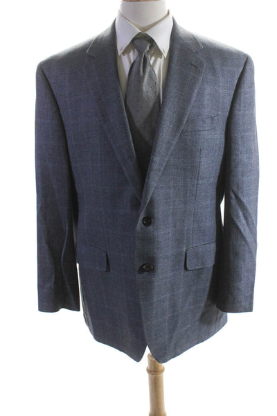 Ralph Ralph Lauren Mens Wool Woven Plaid Two Button Blazer Jacket Gray Size 46