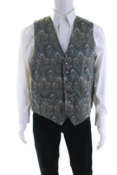 Liberty Mens Printed Button Down Vest Green Cotton Size Large