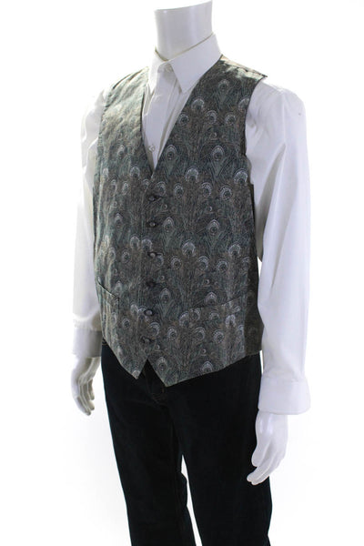 Liberty Mens Printed Button Down Vest Green Cotton Size Large