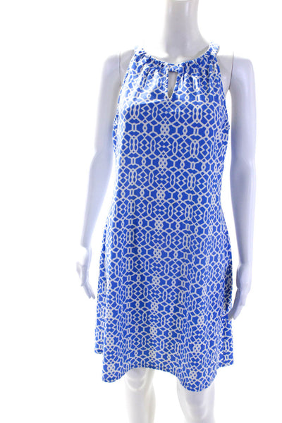 Jude Connally Womens Jersey Knit Key Hole Sleeveless Shift Dress Blue Size L