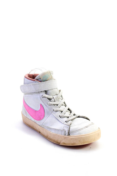 Nike Girls Lace Up Side Logo High Top Sneakers White Pink Leather Size 3