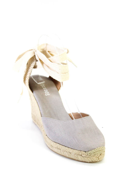 Soludos Womens Canvas Round Toe Lace Up High Wedge Heel Espadrilles Gray Size 8