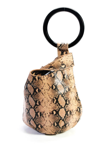 Naturalizer Patent Leather Snakeskin Print Circular Top Handle Handbag Brown