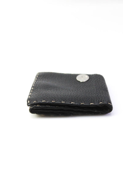 Fendi Selleria Womens Pebbled Leather Small Envelope Bi-Fold Card Wallet Black