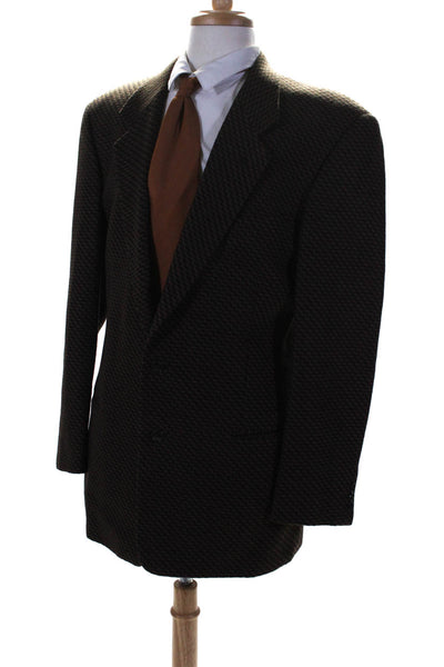 Mani Mens Brown Textured Two Button Long Sleeve Blazer Jacket Size 42