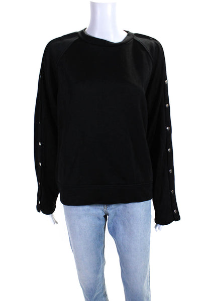 T Alexander Wang Womens Knit Long Snap Sleeve Crewneck Shirt Top Black Size XS