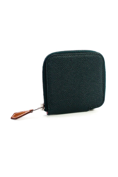 Hermes Womens Epsom Leather Silk Compact Mini Wallet Blue