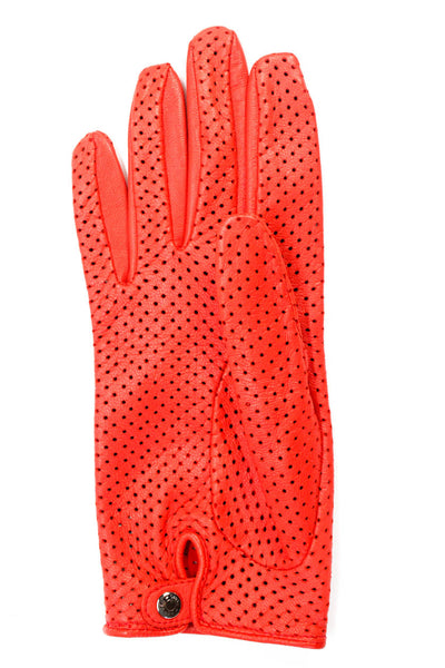 Hermes Womens Wrist Length Perforated Leather Gloves Red Size 6.5