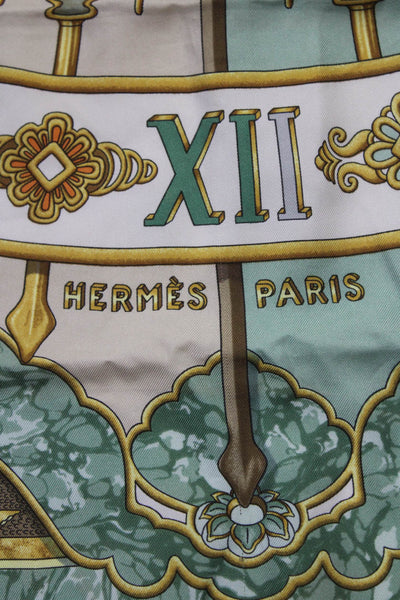 Hermes Womens Carpe Diem Joachim Metz 90cm Silk Scarf White Brown Green