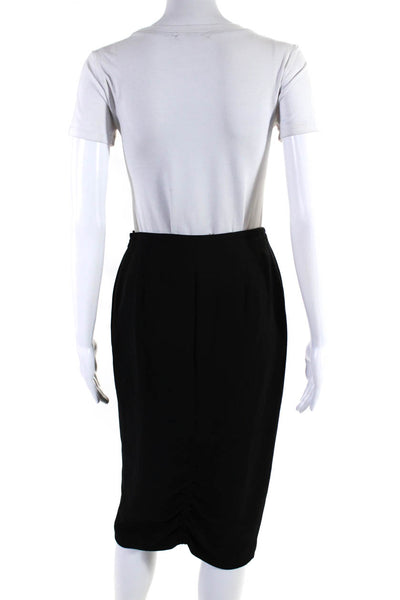 Giorgio Armani Womens Ruched Cady Midi Pencil Skirt Black Silk Size 2