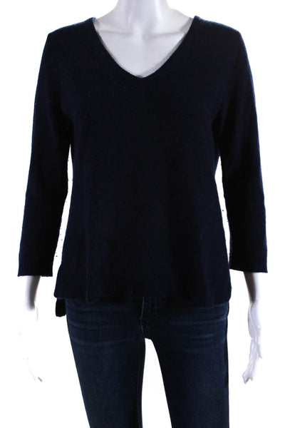 Neiman Marcus Womens Crew Neck 3/4 Sleeve Sweater Navy Blue Cashmere Size XS