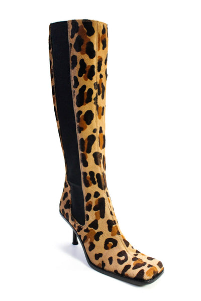 Dolce & Gabbana Womens Animal Print Knee High Boots Brown Black Size 37.5 7.5