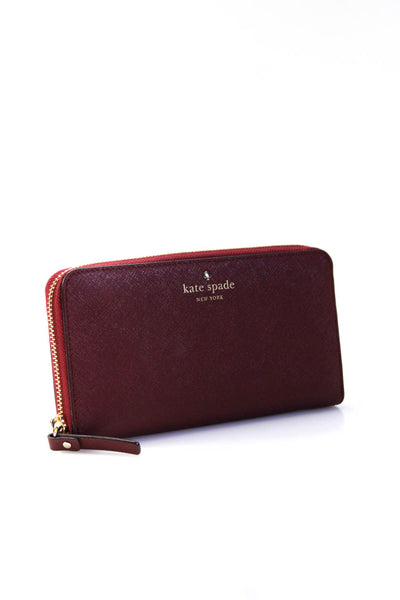 Kate Spade Women's Pressed Leather Rectangular Zip Wallet Burgundy
