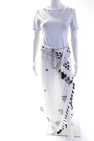 Pool To Party Womens Braided Strap Embroidered Cover Up White Cotton One Size
