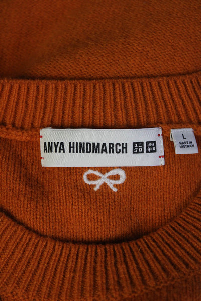 Anya Hindmarch For Uniqlo Womens Crew Neck Eyes Sweater Orange Wool Size Large