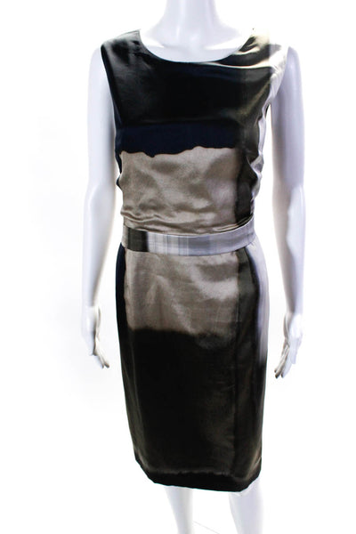 Elie Tahari Womens Silk Colorblock Zipped Sleeveless Sheath Dress Black Size 12