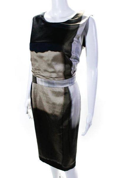 Elie Tahari Womens Silk Colorblock Zipped Sleeveless Sheath Dress Black Size 12