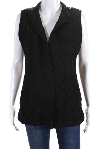 Ghost Womens Sleeveless Buttoned  Round Neck Quilted Slim Vest Black Size S