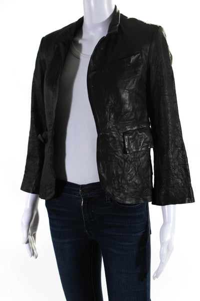 Zadig & Voltaire Womens Notched Lapel Open Front Leather Jacket Black Size FR 34