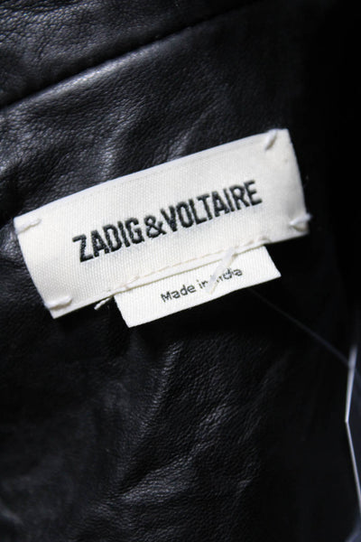 Zadig & Voltaire Womens Notched Lapel Open Front Leather Jacket Black Size FR 34