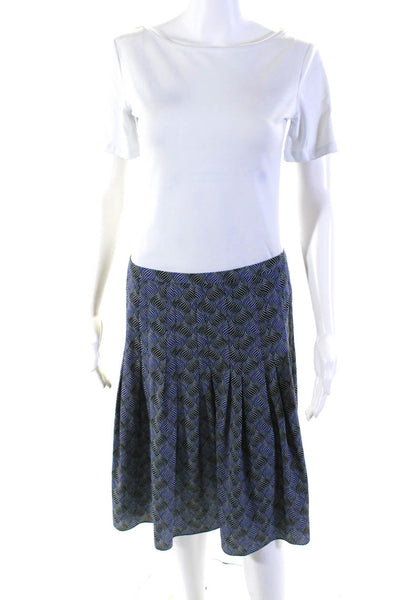 Akris Punto Womens Back Zip Wavy Abstract Pleated A Line Skirt Blue Black Size 6