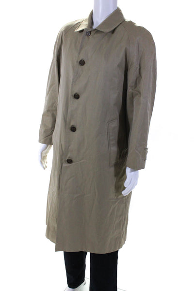 Brooks Brothers Mens Button Down Trench Coat Beige Cotton Size 38 Regular