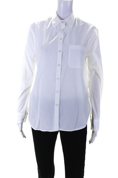 Unsubscribed Womens Long Sleeve Poplin Button Up Shirt Blouse White Size XXS