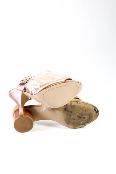 Zara Womens Open Toe Rhinestone Embellish Block Heels Sandals Beige Size 7 Lot 2