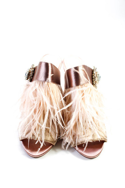 Zara Womens Open Toe Rhinestone Embellish Block Heels Sandals Beige Size 7 Lot 2