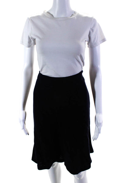 Moschino Womens Knee Length A Line Skirt Navy Blue Wool Size 8