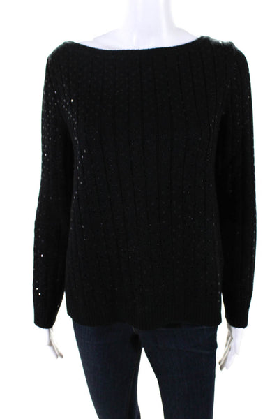 St. John Women's Crewneck Long Sleeves Sequin Pullover Sweater Black Size S