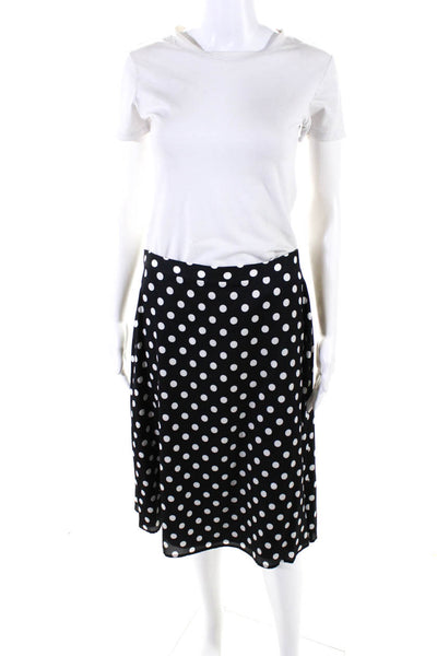St. John Women's Zip Closure A-Line Midi Skirt Black Polka Dot Size 8