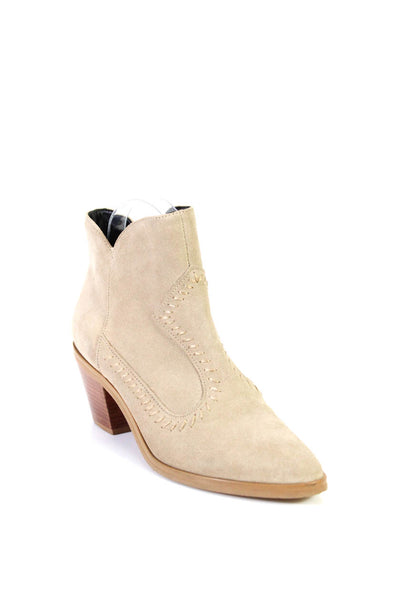 Rebecca Minkoff Women's Suede Pointed Stitched Trim Ankle Booties Beige Size 6.5