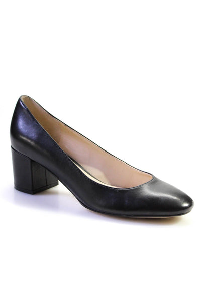 Marc Fisher Womens Round Toe Block Heel Slip On Pumps Black Leather Size 8