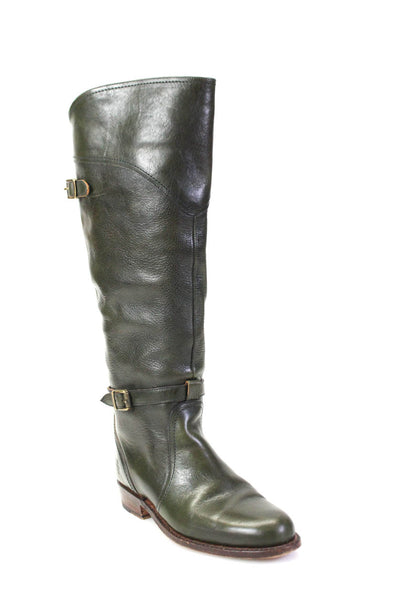 Frye Womens Leather Almond Toe Double Shaft Buckle Knee High Boots Green Size 6M