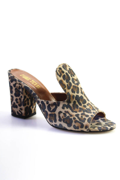 Paris Texas Womens Block Heel Leopard Slide Sandals Brown Suede Size 38