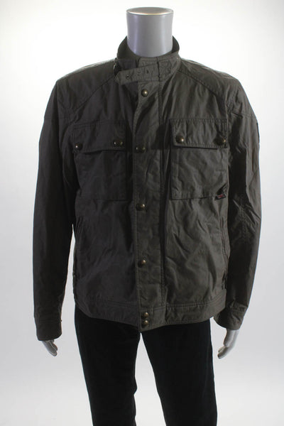 Belstaff Mens Velvet Collar Waxed Cotton Canvas Coat Jacket Brown Size IT 54