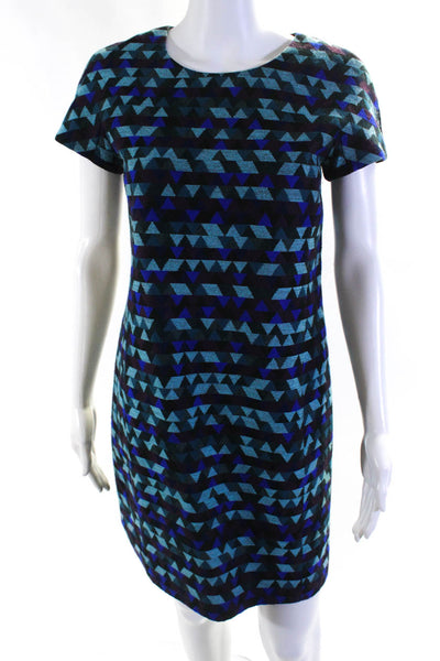 J Crew Collection Womens Geometric Short Sleeve Sheath Dress Blue Purple Size 2