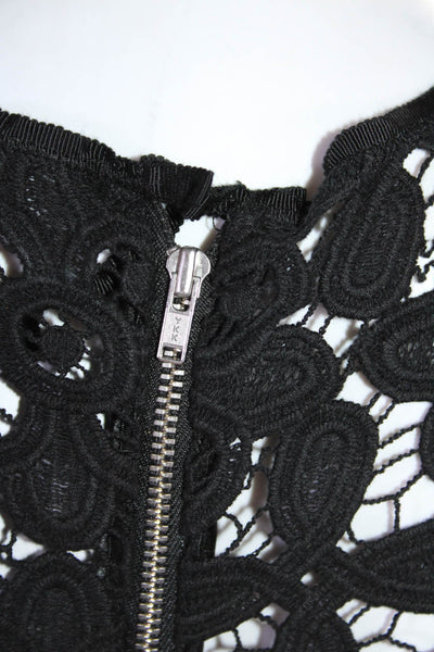 Intermix Womens Cotton Battenberg Lace Textured Zipped Blouse Black Size M