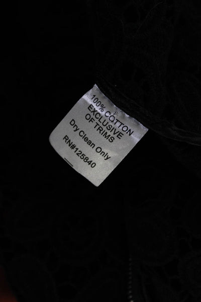 Intermix Womens Cotton Battenberg Lace Textured Zipped Blouse Black Size M