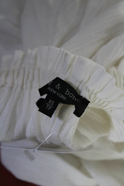 Rag & Bone Womens Cotton Pleated Round Neck Bishop Sleeve Blouse White Size XS