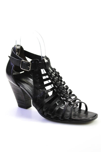 Paul Green Womens Leather Gladiator T Strap Buckled Cone Heels Black Size 5.5