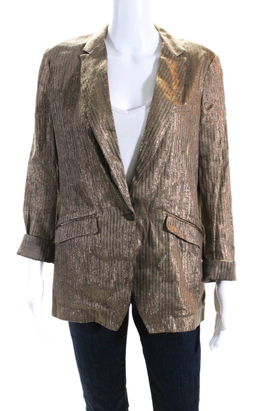 Forte Forte Womens Metallic Striped Print Buttoned Blazer Jacket Gold Size 1
