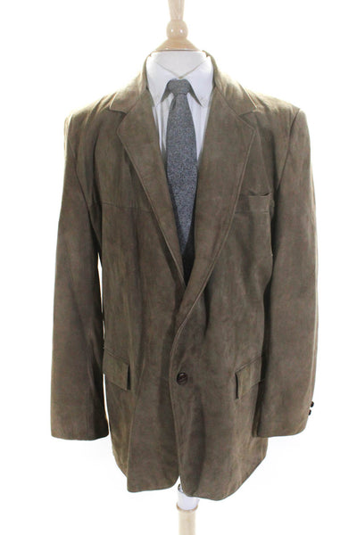 Clipper Mist Men's Collar Long Sleeves Lined Suede Leather Coat Beige Size 48