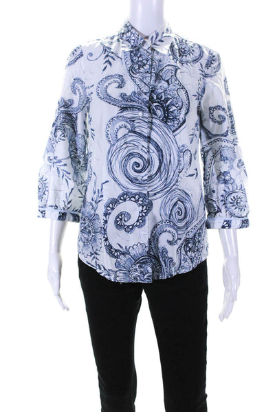 Robert Graham Womens Abstract Long Sleeve Button Up Blouse Top White Size S