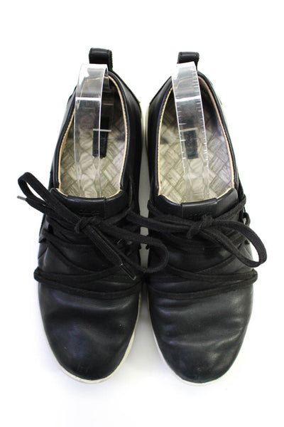 OluKai Women's  Round Toe Lace Up Leather Rubber Sole Sneaker Black Size 8