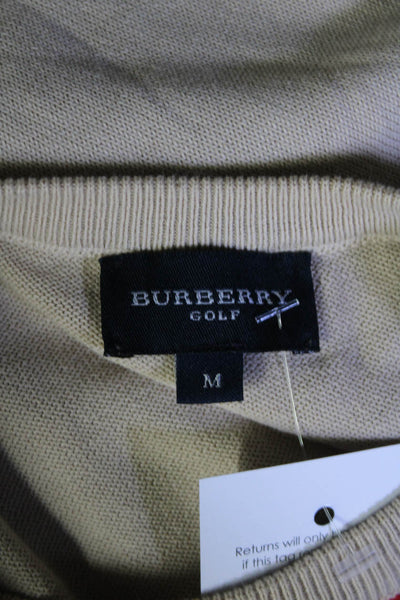 Burberry Golf Mens Cotton Knit Argyle Printed Crew Neck Sweater Top Beige Size M