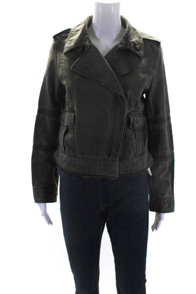 Zadig & Voltaire Women's Canvas Asymmetric Cropped Military Jacket Green Size M