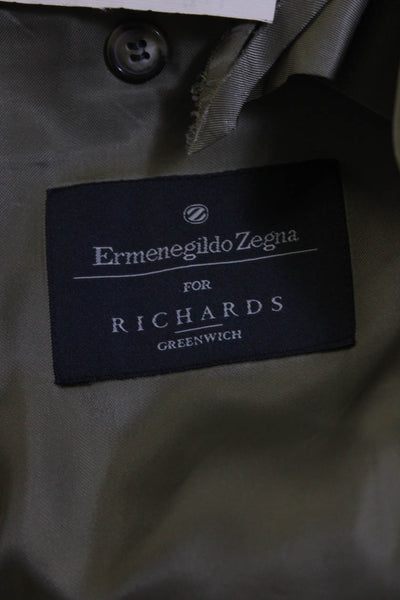 Ermenegildo Zegna Mens Wool Windowpane Print Two Button Blazer Beige Size 54 C