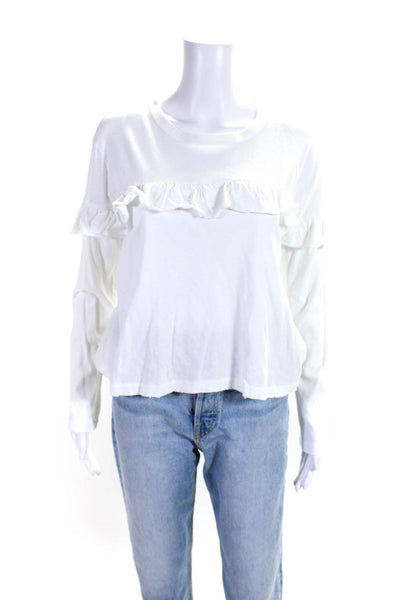 The Great Womens Cotton Jersey Knit Ruffled Long Sleeve Tee T-Shirt White Size 0